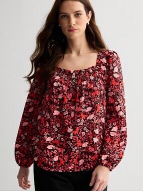 Draper James Red & Pink Floral Peasant Top | Size Medium - NWT